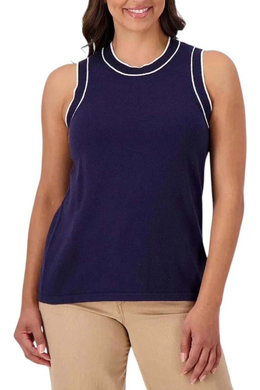 Isaac Mizrahi Live! Women's Sweater Trim Tipping Pitch Indigo Heather - Regular